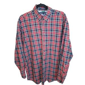 Tommy Hilfiger Men's Long Sleeve Button Down‎ Plaid Shirt, Size Large Preppy VTG